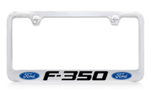 Ford F-350 With Dual Logos Chrome Plated Solid Brass License Plate Frame Holder With Black Imprint