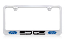 Ford Edge With Dual Logos Chrome Plated Solid Brass License Plate Frame Holder With Black Imprint