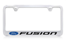 Ford Fusion Logo Chrome Plated Solid Brass License Plate Frame Holder With Black Imprint