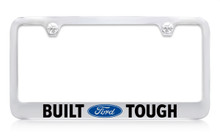 Ford Built Ford Tough Logo Chrome Plated Solid Brass License Plate Frame Holder With Black Imprint