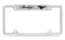 Ford Mustang Pony Script Logo Top Engraved Chrome Plated Metal License Plate Frame Holder With Black Imprint