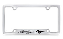Ford Mustang Script With Dual Pony Logos Bottom Engraved Chrome Plated License Plate Frame 