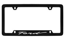 Ford Script Bottom Engraved Black Coated Zinc License Plate Frame Holder With Silver Imprint
