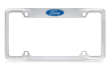 Ford Single Logo Top Engraved Chrome Plated Metal License Plate Frame Holder With Black Imprint