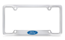 Ford Single Logo Bottom Engraved Chrome Plated Solid Brass License Plate Frame Holder With Black Imprint