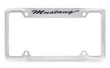 Ford Mustang Script Top Engraved Chrome Plated Solid Brass License Plate Frame Holder With Black Imprint