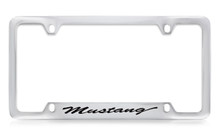 Ford Mustang Script Bottom Engraved Chrome Plated Solid Brass License Plate Frame Holder With Black Imprint