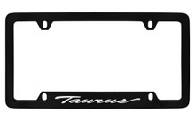 Ford Taurus Script Bottom Engraved Black Coated Zinc License Plate Frame Holder With Silver Imprint