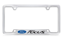 Ford Focus Dual Logos Bottom Engraved Chrome Plated Metal License Plate Frame Holder With Black Imprint