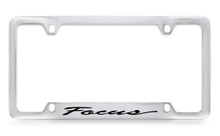 Ford Focus Script Bottom Engraved Chrome Plated Solid Brass License Plate Frame Holder With Black Imprint