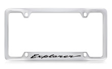Ford Explorer Script Bottom Engraved Chrome Plated Solid Brass License Plate Frame Holder With Black Imprint