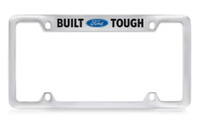 Ford Built Ford Tough Logo Top Engraved Chrome Plated Solid Brass License Plate Frame Holder With Black Imprint