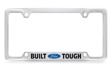 Ford Built Ford Tough With Logo Bottom Engraved Chrome Plated Solid Brass License Plate Frame Holder With Black Imprint