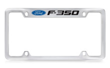 Ford F-350 Logo Top Engraved Chrome Plated Metal License Plate Frame Holder With Black Imprint