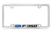 Ford F-350 Logo Bottom Engraved Chrome Plated Metal License Plate Frame Holder With Black Imprint