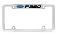 Ford F-250 Logo Top Engraved Chrome Plated Solid Brass License Plate Frame Holder With Black Imprint