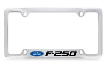 Ford F-250 Logo Bottom Engraved Chrome Plated Metal License Plate Frame Holder With Black Imprint