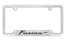 Ford Fusion Script Bottom Engraved Chrome Plated Solid Brass License Plate Frame Holder With Black Imprint