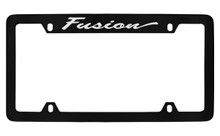 Ford Fusion Script Top Engraved Black Coated Zinc License Plate Frame Holder With Silver Imprint