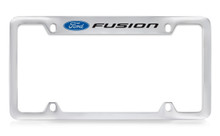 Ford Fusion Logo Top Engraved Chrome Plated Solid Brass License Plate Frame Holder With Black Imprint