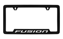 Ford Fusion Bottom Engraved Black Coated Zinc License Plate Frame Holder With Silver Imprint
