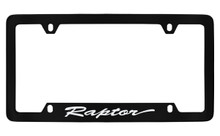 Ford Raptor Script Bottom Engraved Black Coated Zinc License Plate Frame Holder With Silver Imprint
