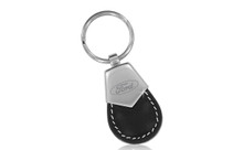 Ford Black Tear Shaped Leather Keychain With Brush Satin Top Keychain In A Black Gift Box