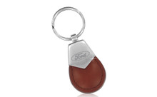 Ford Brown Tear Shaped Leather Keychain With Brush Satin Top Keychain In A Black Gift Box