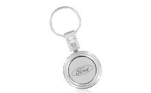 Ford Satin Silver Circular Shape Swivel With Insert Keychain In A Black Gift Box