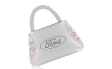 Ford Purse Shaped Keychain In A Black Gift Box With 6 Pink Crystals. Embellished With Dazzling Crystals