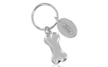 Ford Dog Bone Shaped Keychain With A Chrome Oval Tag In A Black Gift Box