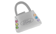 Ford Purse Shape Keychain With Multicolor Crystals In A Black Gift Box. Embellished With Dazzling Crystals