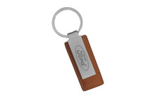 Ford Brown Leather Matt With Wide Chrome Keychain In A Black Gift Box