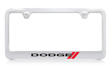 Dodge Logo Chrome Plated Solid Brass License Plate Frame Holder With Black Imprint