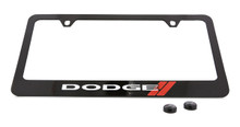 Dodge Logo Black Coated Zinc License Plate Frame Holder With Silver Imprint