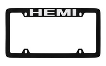 Dodge Hemi Black Coated Zinc Top Engraved License Plate Frame Holder With Silver Imprint