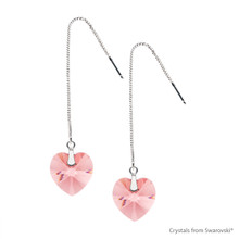 Adjustable Rose Peach Xilion Heart Earrings Embellished With Dazzling Crystals