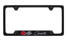Chevy Corvette C2 Design Bottom Engraved Black Coated Zinc License Plate Frame Holder 