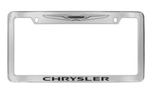 Chrysler Logo And Wordmark Top Engraved Chrome Plated Solid Brass License Plate Frame Holder With Black Imprint