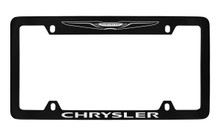Chrysler Logo & Wordmark Black Coated Zinc Top Engraved License Plate Frame Holder With Silver Imprint