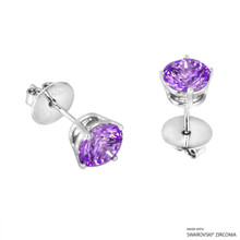 2 Carat Fancy Purple Round Stud Earring Made With Swarovski Zirconia