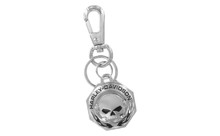 Harley-Davidson® Chrome Key Chain With Willie G. Skull Harley-Davidson® Wordmark & Flames With Normal Clasp + Split Ring