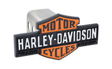Harley Davidson wordmark with Bar & Shield on black finish brass Metal Hitch Cov 
