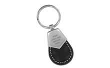 Black Tear Shaped Leather Key Chain With Brush Satin Top In Black Box