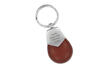 Brown Tear Shaped Leather Key Chain With Brush Satin Top In Black Box