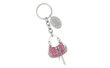 Chrome Plated Purse Key Chain With Pink Epoxy And Pink Crystals