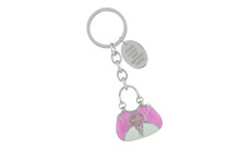 Purse Key Chain Pink And White With Pink Crystals