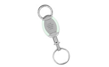 Chrome Plated Pull Apart Oval Shape Key Chain With Green Acrylic Sides