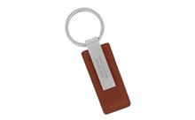 Brown Leather Rectangular Key Chain With Matt Chrome Imprint Area In Black Gift Box