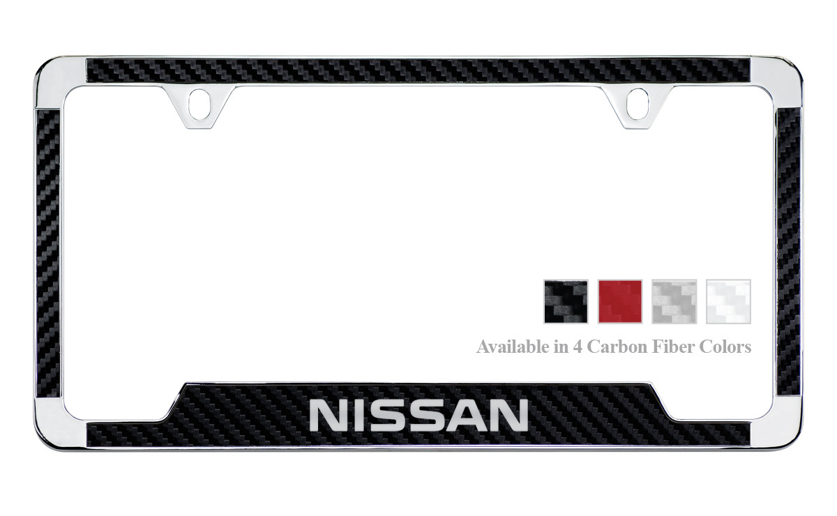 Nissan in Red 4 Holes Black Real Carbon Fiber 50 States License Plate Frame